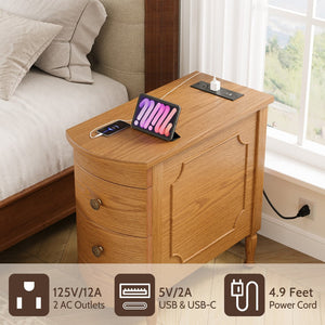 English Elm Vividwood Vintage 2 Drawer End Table with Built in Charging Station for Bedroom T5618P450771