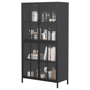 English Elm Premium Black Metal Storage Cabinet with Tempered Glass, Adjustable Shelves, Anti-Tip Safety & Silent Close T2398P263577