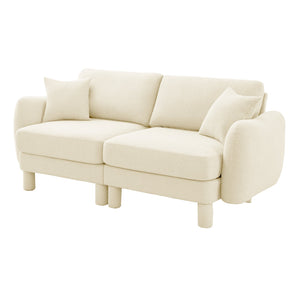 English Elm Boucle 2-Seater Loveseat Sofa With Elegant Shell Armrests & Soft Beige Upholstery For Cozy Spaces W3041S00274