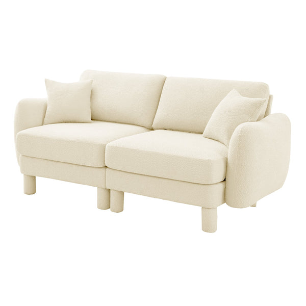 English Elm Boucle 2-Seater Loveseat Sofa With Elegant Shell Armrests & Soft Beige Upholstery For Cozy Spaces W3041S00274