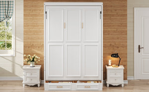 English Elm Full Murphy Bed with Storage Cabinets and Shelves, Space-Saving Wooden Wall Bed with 600lb Capacity Beige N7090004012A