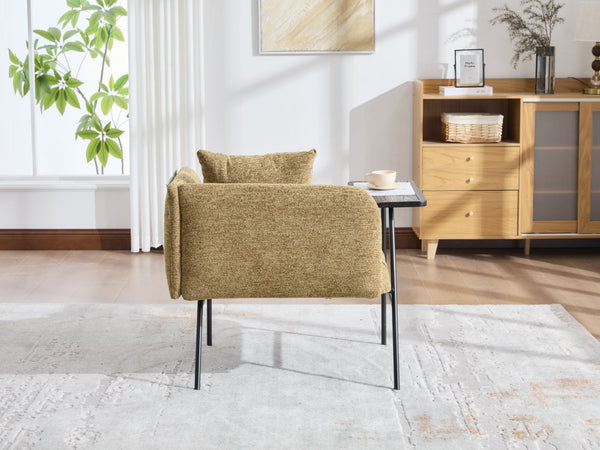 English Elm Leisure Linen Accent Chair with Built-in Side Table Pockets and Lumbar Pillow Modern Yellow W395P453313