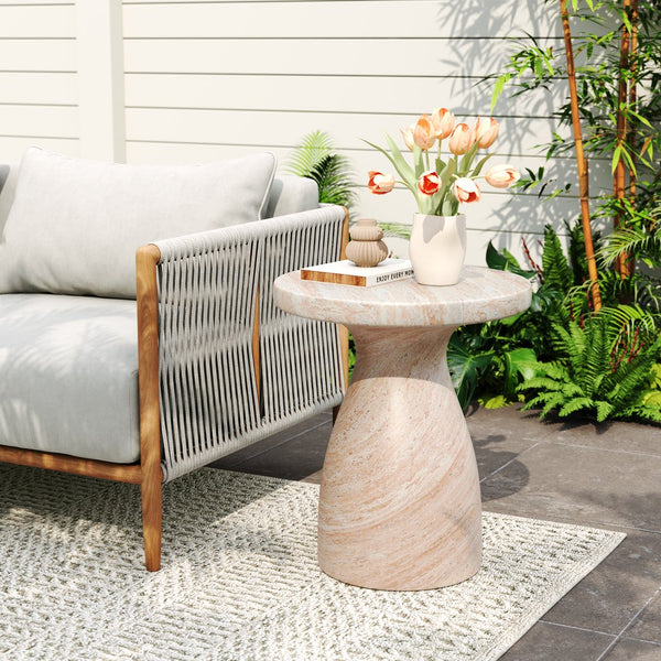 English Elm Christopher Knight Home® - Outdoor/Indoor Travertine Lightweight Concrete Side Table — Beige Hourglass Accent, Durable MGO Stone Look (93) N773P193923Z