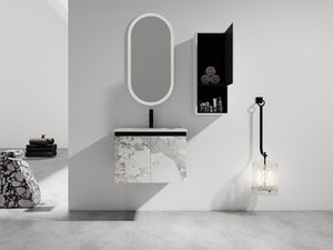 English Elm 24" Wall-Mounted Bathroom Vanity Set With Soft Close Doors, Ceramic Sink, And Side Cabinet Storage W999S00330