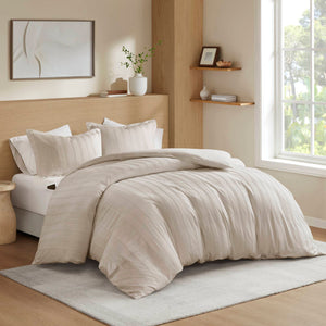 JLA Home Super Listing - Woven Logan duvet set with subtle woven stripe, brushed microfiber reverse & hidden zipper closure Neutral AM12-0586