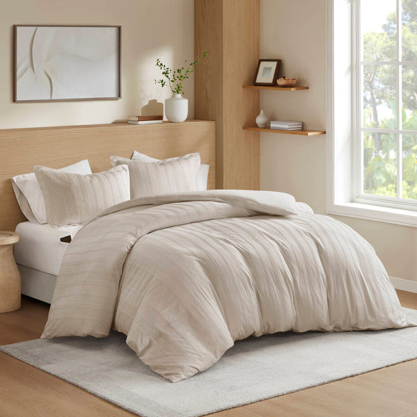 JLA Home Super Listing - Woven Logan Set Duvet Cover with Subtle Striped Texture, Brushed Microfiber Reverse, Oeko‑Tex Safe Neutral AM12-0585