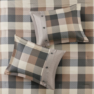 English Elm 7 Piece Herringbone Comforter Set - Cozy Buffalo Plaid Queen Ensemble With Decorative Pillows B03597190