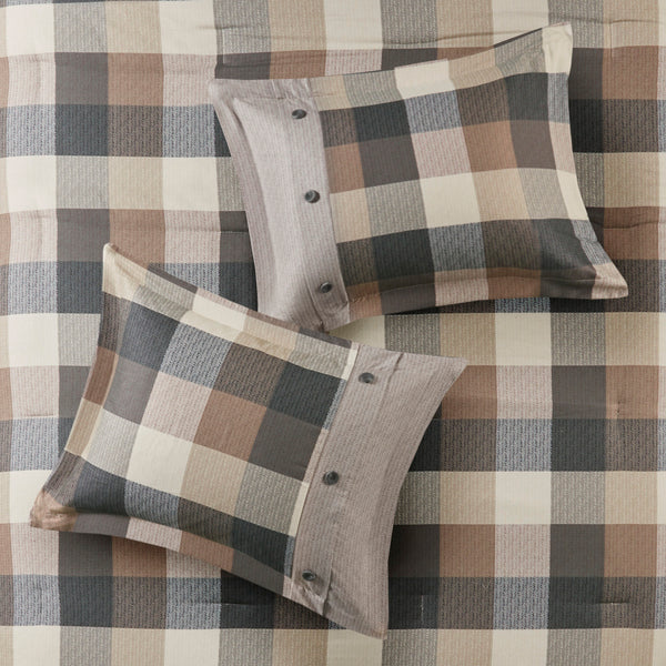 English Elm 7 Piece Herringbone Comforter Set - Cozy Buffalo Plaid Queen Ensemble With Decorative Pillows B03597190