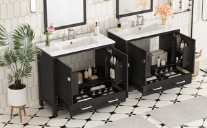 English Elm 72" Black Bathroom Vanity Set with Double Ceramic Sinks, Soft-Close Doors, Divided Drawer, Ample Storage and Solid Wood Frame for Durable Modern Style N729P000006B