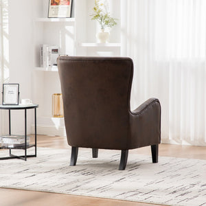 English Elm 28"w Pu Leather Wingback Accent Chair Retro High Back Seat with Rubberwood Legs W3188P397139