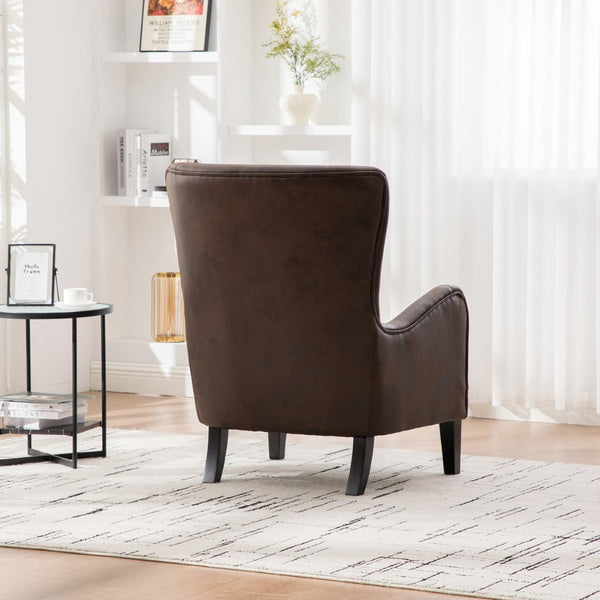 English Elm 28"w Pu Leather Wingback Accent Chair Retro High Back Seat with Rubberwood Legs W3188P397139