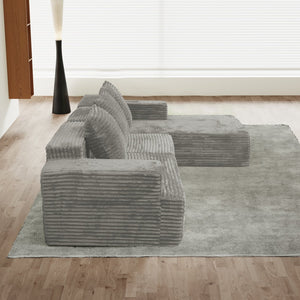English Elm Compression Sectional Couch with Chaise Sleeper, Corduroy Antique Grey, CertiPUR-US Foam, Modular Comfort W3341P329074