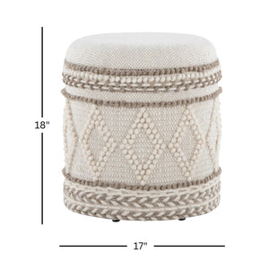 English Elm 18" Handwoven Wool Storage Ottoman Tufted Knotted Lid Bohemian Living Room Seat B202P471519
