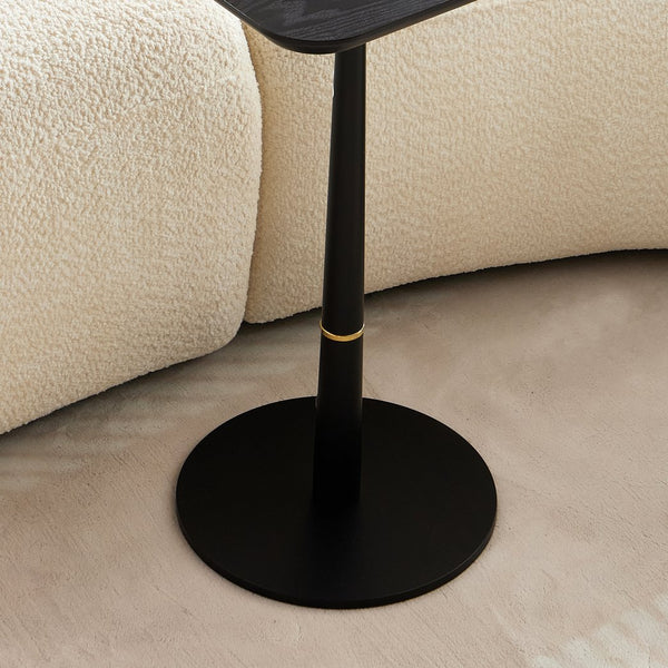 English Elm MDF Round Tea Table with Metal Feet, Modern Black Accent for Living Room, Dining & Lounge 21.5"x18" W2085P241112