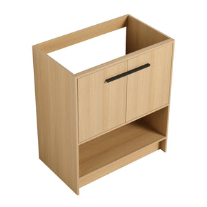 English Elm 30" Bathroom Vanity With Integrated Ceramic Sink, Soft-Close Doors & Open Shelf For Easy Storage W1972S00017