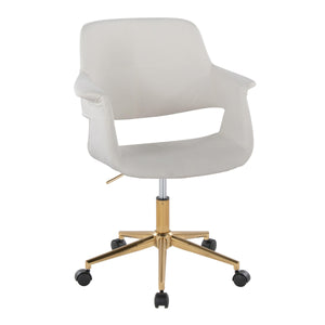 English Elm Vintage Mid-Century Office Chair by LumiSource — Gold Metal Base, Velvet Upholstery, Swivel Comfort Cream B202P223928
