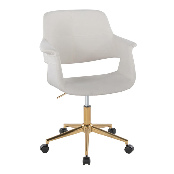 English Elm Vintage Mid-Century Office Chair by LumiSource — Gold Metal Base, Velvet Upholstery, Swivel Comfort Cream B202P223928