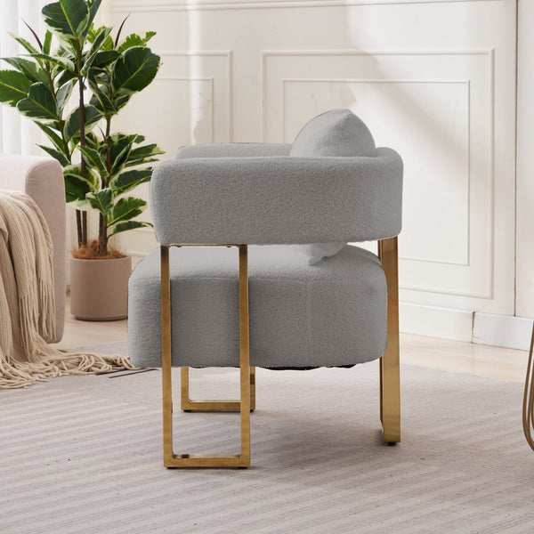 English Elm TS Teddy fleece upholstered decorative chair with gold metal legs, ergonomic plush seat for comfort and style Grey W2311P237967