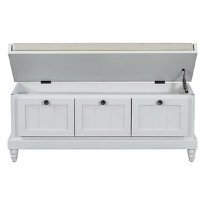 English Elm TREXM Farmhouse Entryway Bench with Cushioned Seat, Hidden Storage & Three Drawers for Organization Light Gray N715P293344E