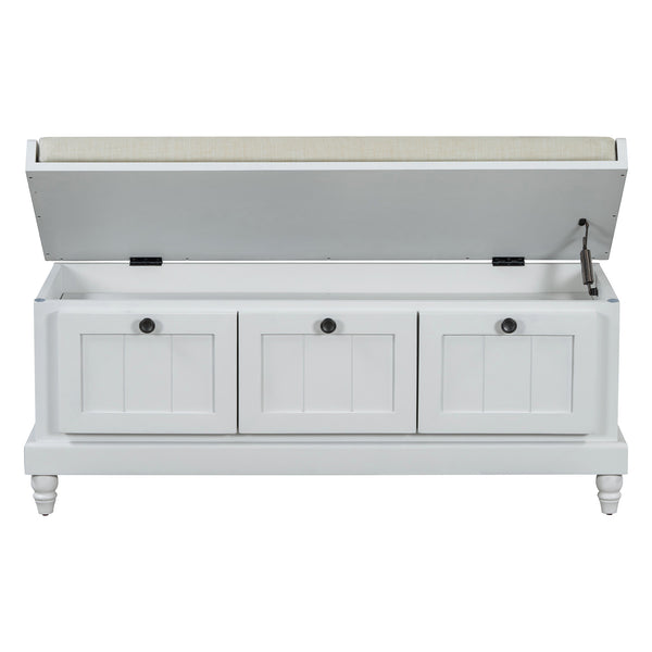 English Elm TREXM Farmhouse Entryway Bench with Cushioned Seat, Hidden Storage & Three Drawers for Organization Light Gray N715P293344E