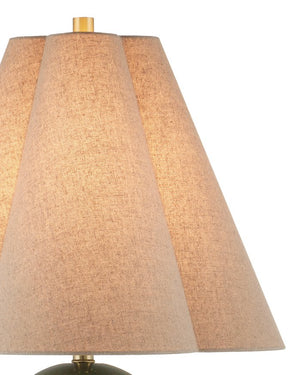 Currey & Company Kindred Table Lamp: Stunning Double Orb Design In Dark Green Glaze With Unique Clover Shade, 34.5" Tall Green Ceramic 6000-1041-currey-company