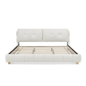English Elm King Bouclé Upholstered Platform Bed Tufted Cloud Headboard Low Profile Frame W1413S00184