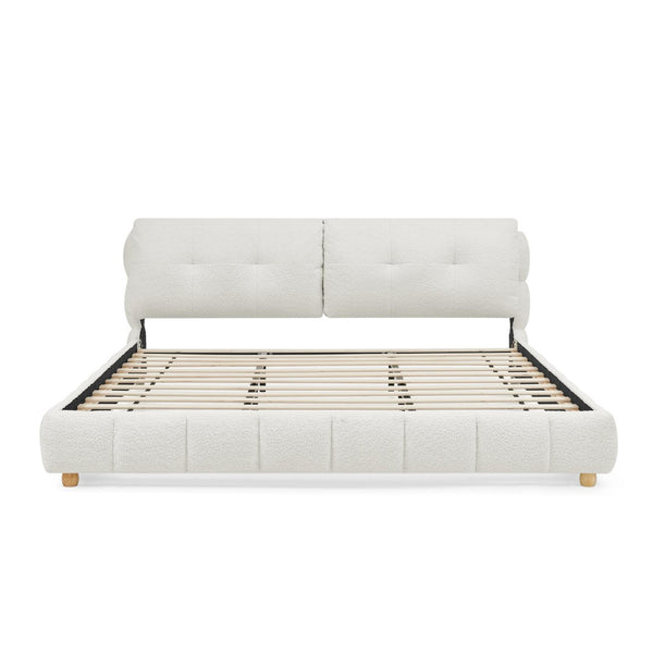 English Elm King Bouclé Upholstered Platform Bed Tufted Cloud Headboard Low Profile Frame W1413S00184