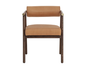Sunpan Sova Dining Armchair - Modern Oak & Sahara Camel Leather With Elegant Brass Accents For Chic Dining Brown Leather 111341