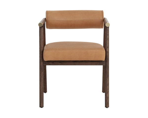 Sunpan Sova Dining Armchair - Modern Oak & Sahara Camel Leather With Elegant Brass Accents For Chic Dining Brown Leather 111341