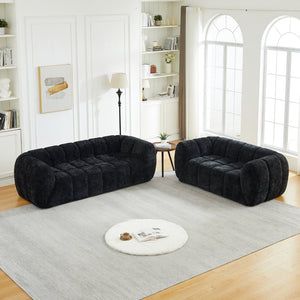 English Elm Chenille Cloud Sofa Quilted Checkered Seat Pure Foam Deep Cushion Contemporary Living Room Black W834S00640