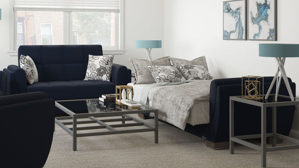 English Elm PrimeNest NimbusFlow Convertible Upholstered Loveseat with Storage, Chenille Comfort, Space-Smart Design Dark Blue B030P281739