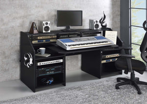 English Elm Rectangular Studio Music Desk with Pullout Tray, Headphone Hooks and Sturdy Pro Equipment Mounting Black B016P323364