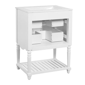 English Elm 24'' Vintage Bathroom Vanity with Ceramic Sink Soft Close Drawers Open Shelf White N710P411237K