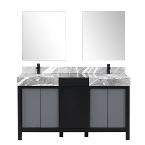 English Elm Black Double Bath Vanity 60" With Castle Grey Marble Top, Matte Black Faucets & 28" Mirrors Included B2731S01155