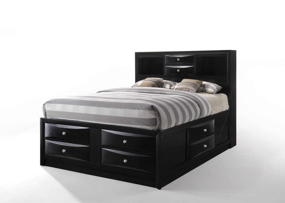 English Elm Ireland Black Finish Full Bed With Integrated Storage & Bookcase Headboard For Compact Spaces B2726S00467