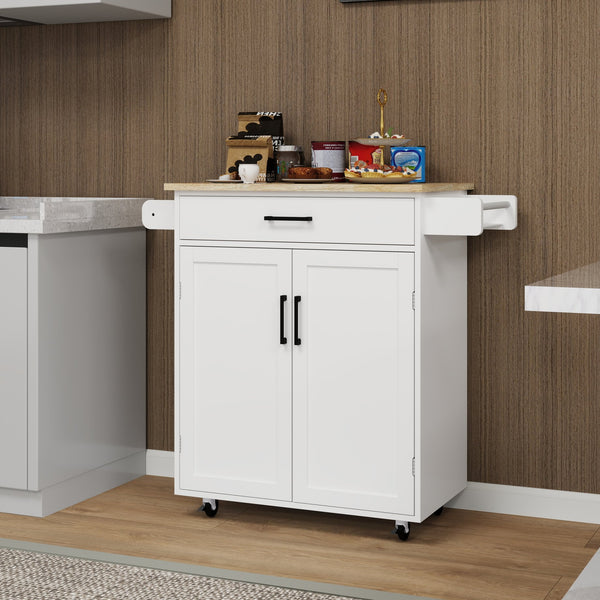 English Elm Kitchen island rolling trolley cart with drawer, doors, adjustable shelves, towel & spice rack, white - durable UV finish, 80 lb load capacity, easy assembly W282P163314