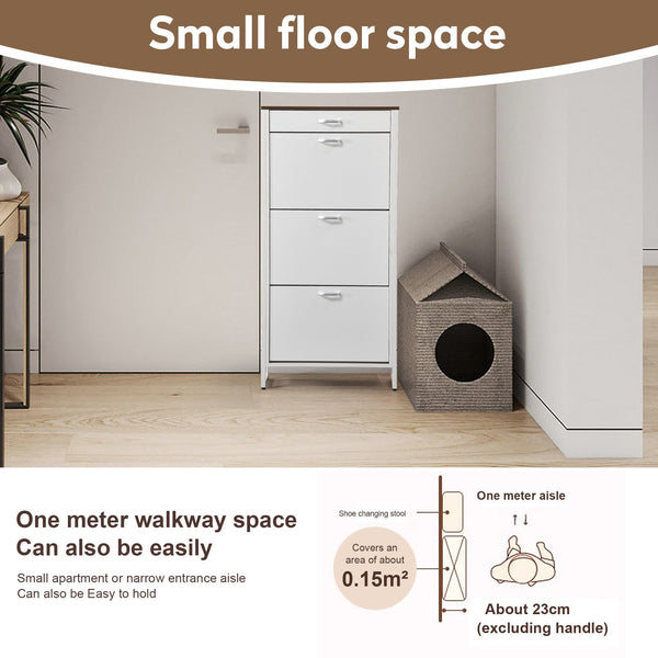 English Elm Shoe Storage Cabinet Slim 3 Flip Drawers + 1 Drawer, Holds 12-15 Pairs, Durable MDF & Metal Frame, Alabaster090 W2948P245239