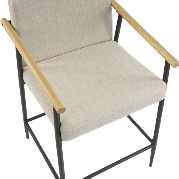 English Elm Christopher Knight Home® - Counter Stool Mid-Century Modern Set of 2 with Metal Frame, Soft Cushions & Solid Wood Armrests Beige,Espresso N771P247153M