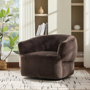 English Elm Plush Barrel Swivel Accent Chair Velvet Upholstered 360 Degree Base Living Room Black,Dark Brown N776P403621M