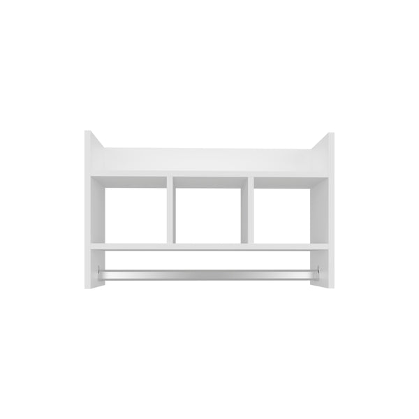 English Elm Bathroom Wall Shelf with Towel Bar — Space-Saving White Engineered Wood Organizer with 4 Shelves B070P368076