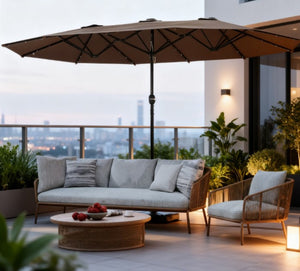 English Elm Double-sided Patio Umbrella with 36 Solar Led Lights Steel Frame Vented Canopy T3971P426126