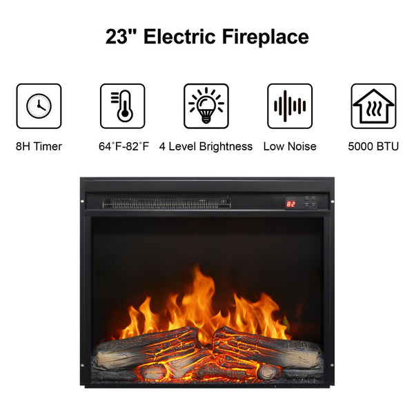 English Elm 23 Inch Electric Fireplace Insert with Led Log Set Infrared Remote and Timer Control W1769P383499