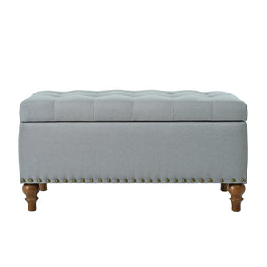 English Elm Ottoman - Grey Linen Storage Bench with Child-Safe Hinge, High-Density Foam Comfort, Riveted Wood Legs W2941P239182