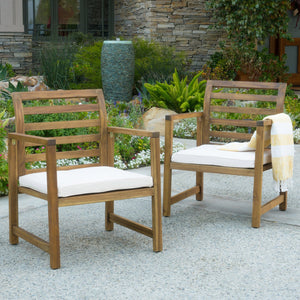English Elm Christopher Knight Home® - Outdoor Acacia Wood Club Chairs Set of 2 with White Cushions, Weather-Resistant Poolside Seating 36" 56836.00
