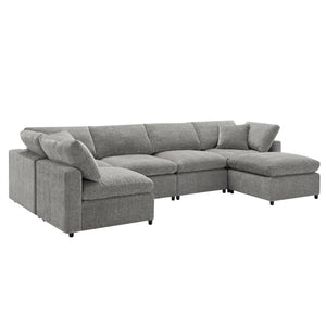 English Elm Modular Cloud Sofa Bed] 130"x65" 6-Seat Chenille Sectional with Ottoman, Convertible U-Shaped Sleeper, Customizable Comfort N723S9583G