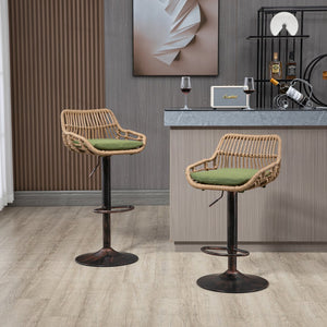 English Elm Modern Swivel Bar Stools Set of 2 Adjustable Counter Height Chairs with Linen Seat Vintage Gold Frame Green W39594822