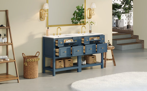English Elm 60'' Bathroom Vanity Set With Ceramic Sink – Stylish Freestanding Storage Cabinet In Blue Finish N710SS00004C