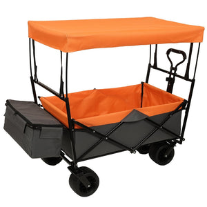 English Elm 480lbs Foldable All-terrain Wagon with Canopy Mosquito Net for Camping Outdoor Orange W2932P253227