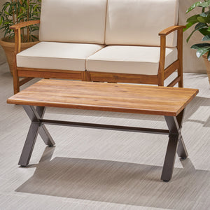 English Elm Christopher Knight Home® - Outdoor Acacia Wood Coffee Table with Teak Finish & Rustic Metal Frame, Handcrafted Patio Accent Table 62347.00