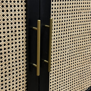 Crestview Collection Transitional Cabinet With Rattan Panels & Gold Accents - Stylish Storage For Modern Living Rooms Black Solid Wood Cvfdr1176